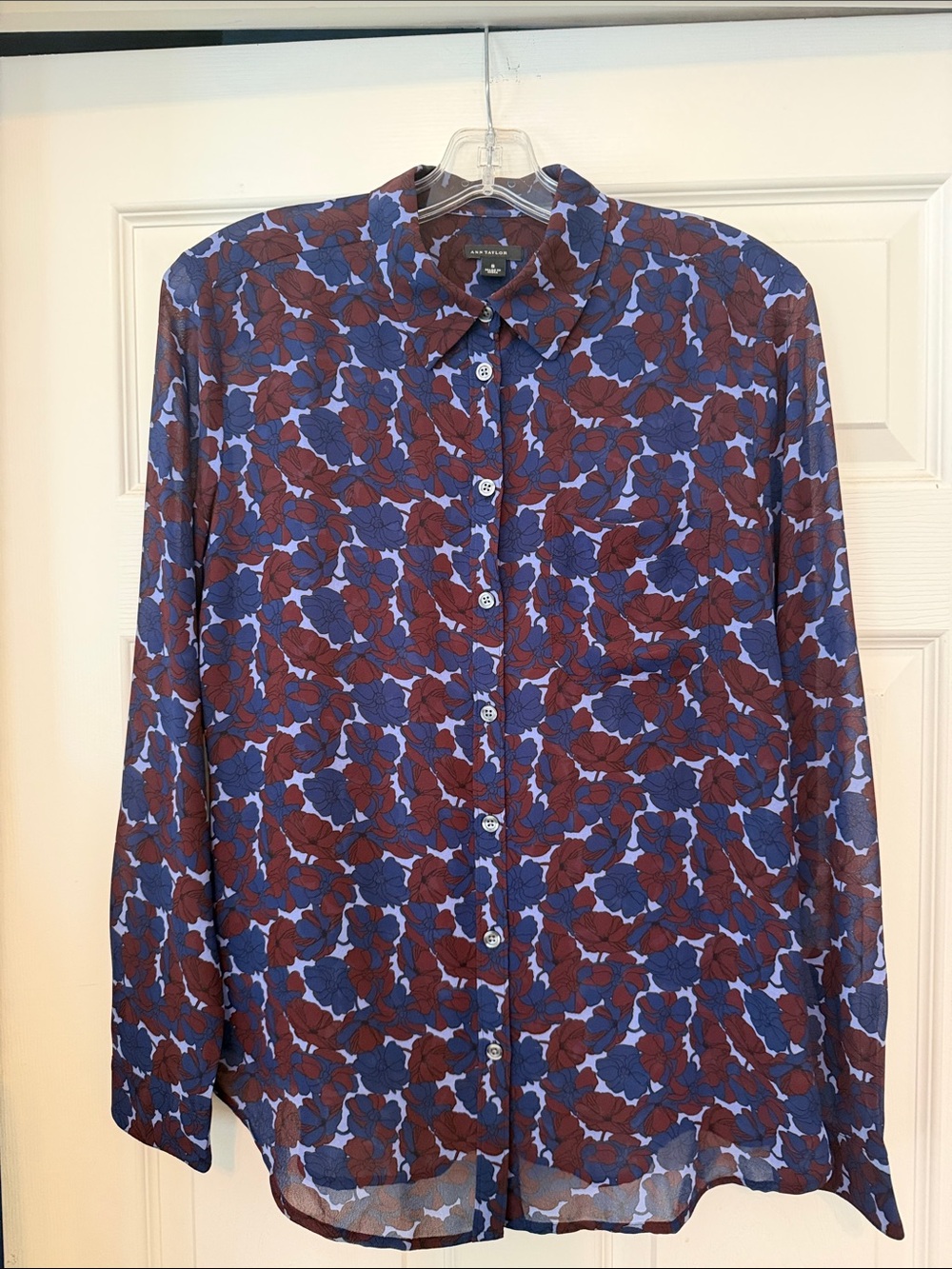 Ann Taylor Women’s Floral Button-Down Blouse - Blue & Burgundy - Sz S